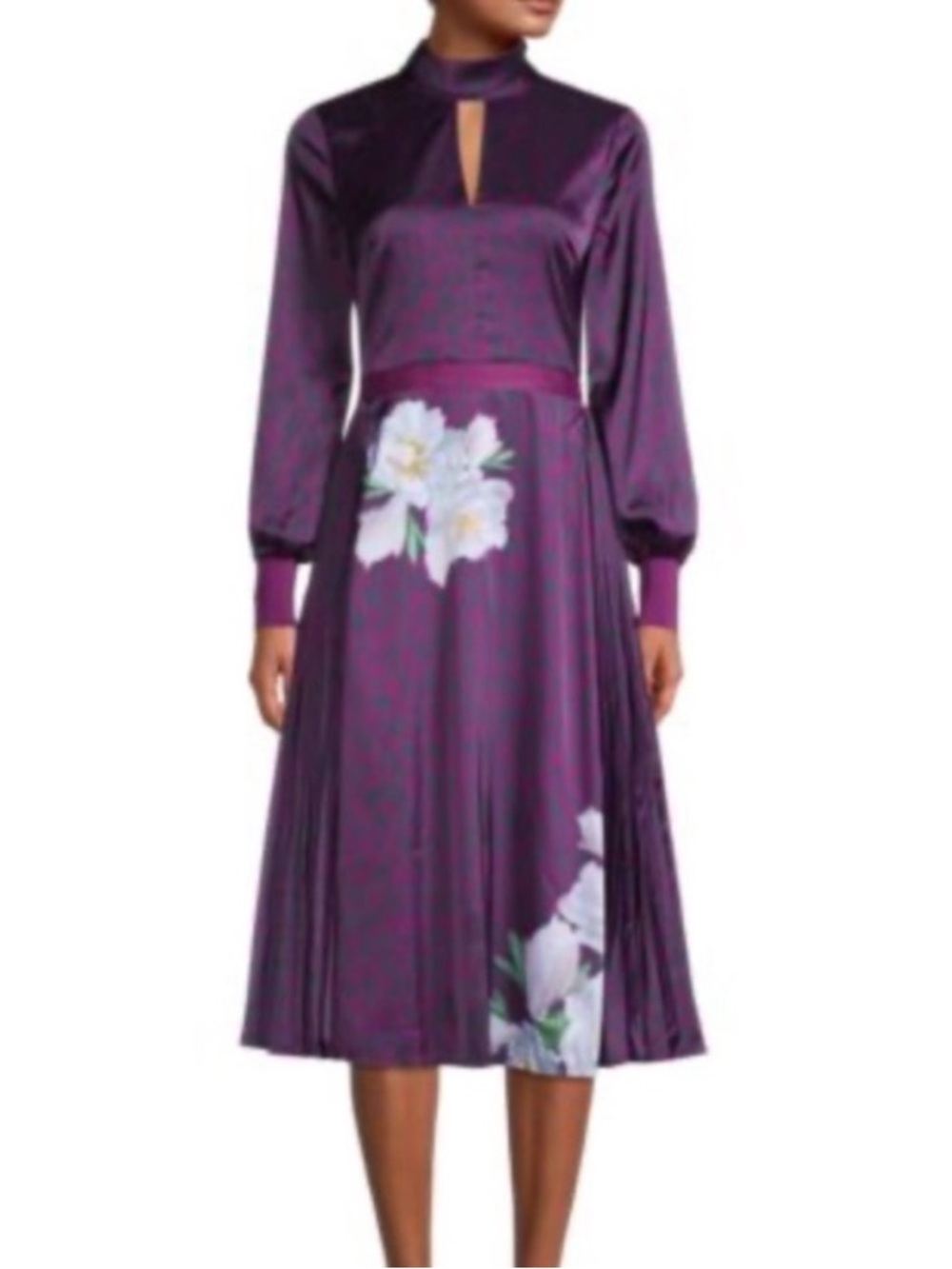NWT Ted Baker Wilderness Long Sleeve Midi Dress Deep Pink Floral Leopard US 8